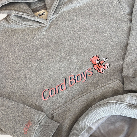 Cord Boys Grey Heavyweight Bear Hoodie